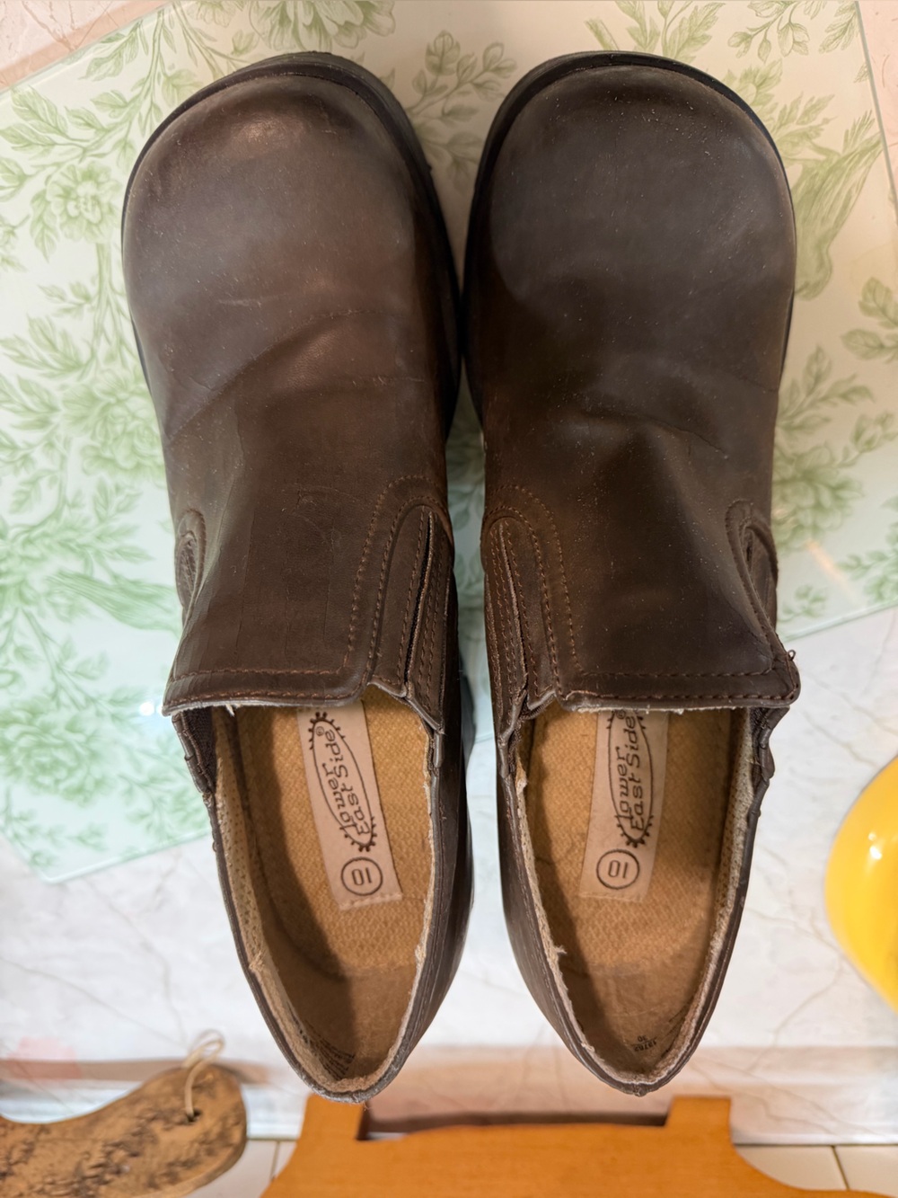Lower East Side Brown Leather Slip-On Heeled Clogs – Women’s Size 10
